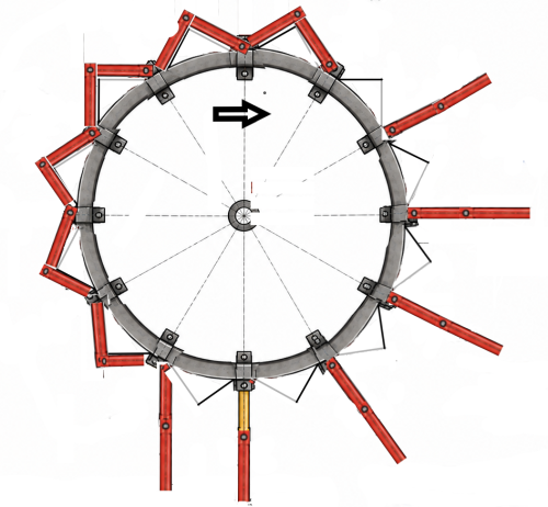 Variable-Geometry Rotary System with Articulated Arms and Passive Magnetic Assistance